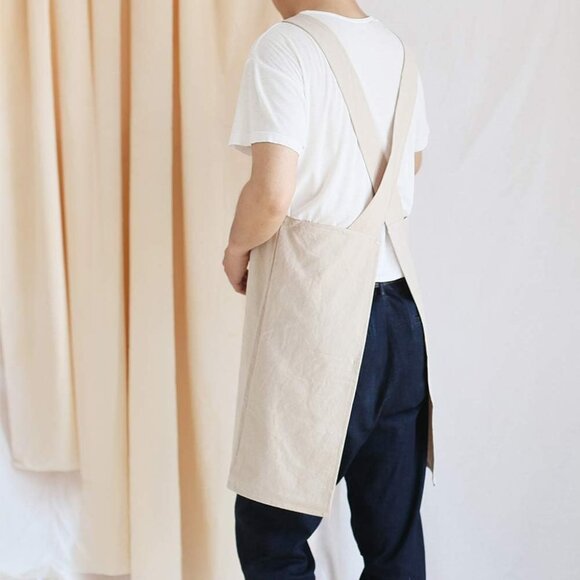 Japanese Linen Cross Back Kitchen Cooking Aprons for Men with Pockets for Baking - Picture 6 of 6